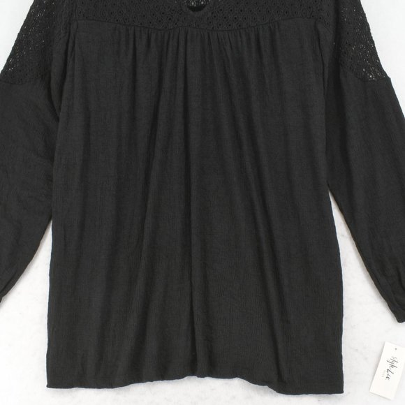 Style & Co Womens Plus Crochet Split V-Neck Long Sleeve Elastic Cuffs Top Black - Picture 4 of 8